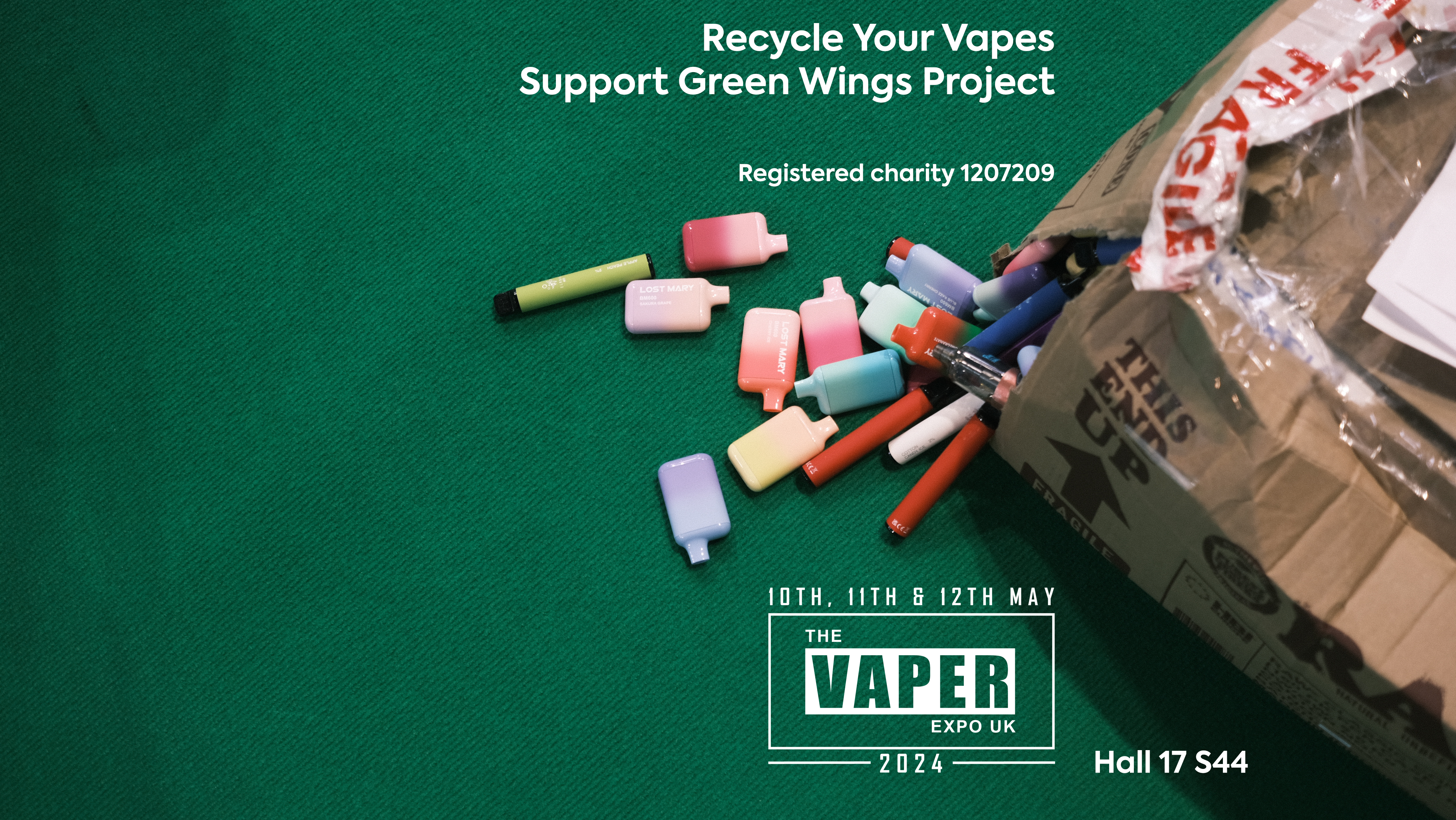 Green Wings Project is enjoying significant progress as shown by our debut as a registered charity at Vaper Expo UK 2024, the biggest vape event in Europe.